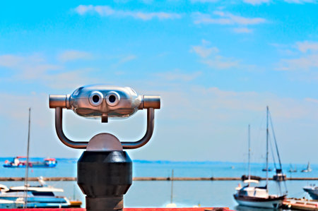 Binoculars on the seafront  Closeup 