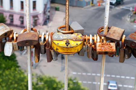 Love Lock on the railings of bridge.の写真素材