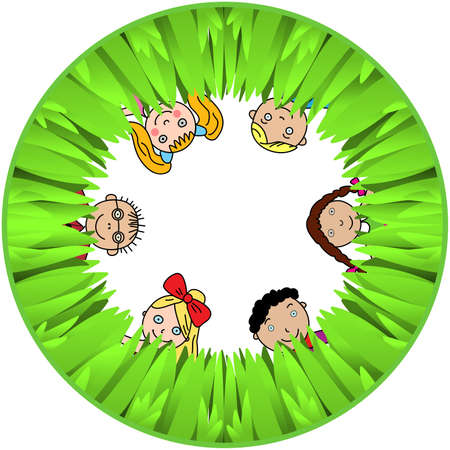 Children And Grass In Circle. EPS10 vector.のイラスト素材