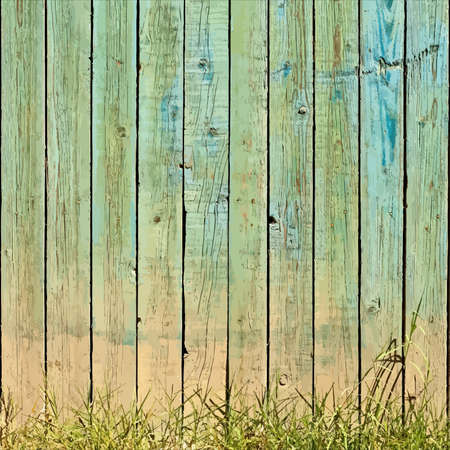 Wooden Planks And Grass Background. EPS10 vector.のイラスト素材