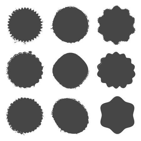 Grunge circle post stamp mockups set of distressed overlay circular mark texture for your design. Logos, Icons, Banners, insignias , labels and Badges. Distress blank shapes collection. EPS10 vector.のイラスト素材