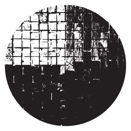 Distressed Circle Stamp Vector Black Color Overlay Texture. Bold Round Grunge distress Template background. Artistic circular design element. EPS10 vector.のイラスト素材