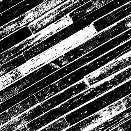 Wooden dry planks diagonal distressed overlay texture with knot. Aged dried board creative element. Grunge old wood black cover template. Weathered rural grainy timber backdrop. EPS10 vector.のイラスト素材