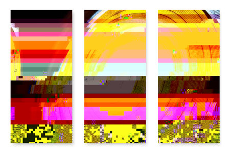 Abstract glitched poster set. Error mpbile phone format texture. Artistic wallpaper template. EPS10...