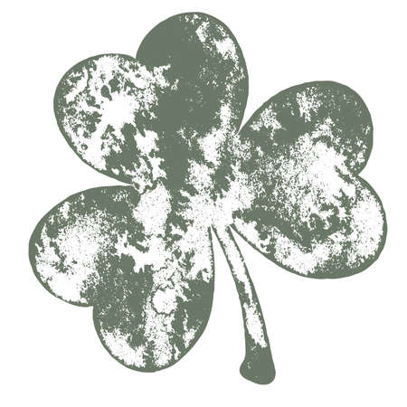 Grunge clover shamrock leaf isolated on a white background. Artistic distressed Patrick day element for your design.のイラスト素材