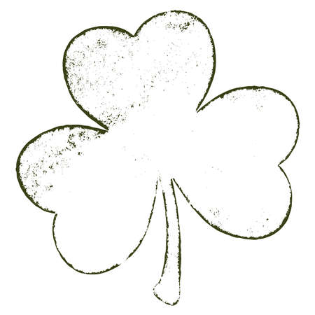 Grunge clover shamrock leaf isolated on a white background. Artistic distressed patrick day element for your design.のイラスト素材