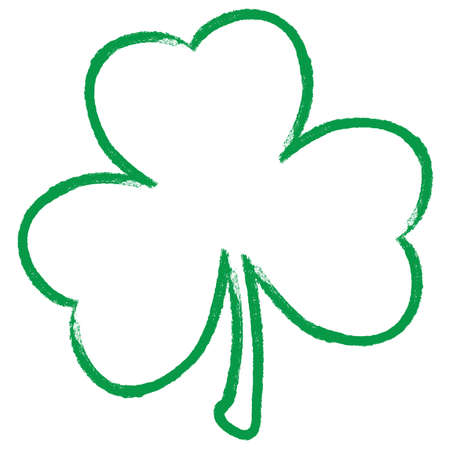 Grunge clover shamrock leaf contour isolated on a white background. Artistic distressed patrick day distress border element for your design.のイラスト素材