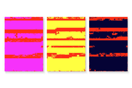 Glitched screen poster cover set. Abstract digital background collection. Isolated artistic templates. EPS10 vector.のイラスト素材