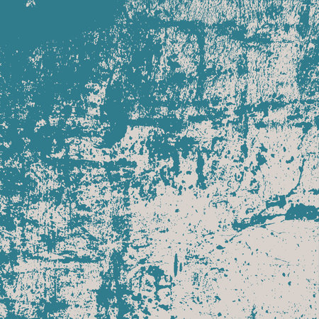 Brushed paint cover. Overlay aged grainy messy template. Grunge rough dirty blue square background. Distress urban used texture. Renovate wall grimy backdrop. Empty aging design element. EPS10 vectorのイラスト素材