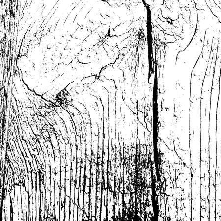 Wooden dry distressed planks overlay texture with knot. Grunge old wood black cover template. Weathered rural grainy timber backdrop. Aged dried board creative element. EPS10 vector.のイラスト素材