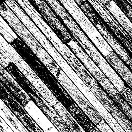 Wooden dry planks diagonal distressed overlay texture with knot. Aged dried board creative element. Grunge old wood black cover template. Weathered rural grainy timber backdrop. EPS10 vector.のイラスト素材