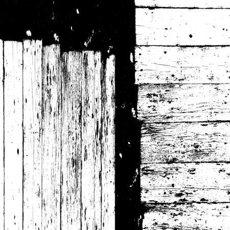 Grunge old wood black cover template. Wooden dry planks distressed overlay dark retro vintage texture with knot. Weathered rural timber grainy backdrop. Aged dried board creative element. EPS10 vector.のイラスト素材