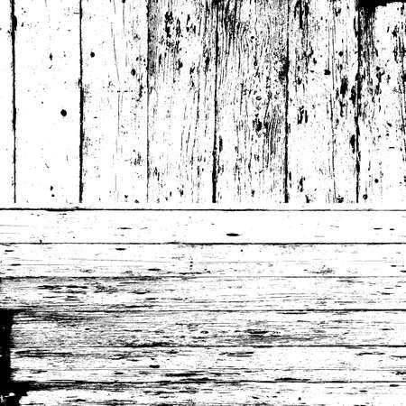 Grunge old wood dirt cover template. Wooden dry planks distressed overlay texture messy knot. Weathered rural timber grainy backdrop. Aged dried board creative element. EPS10 vector.のイラスト素材