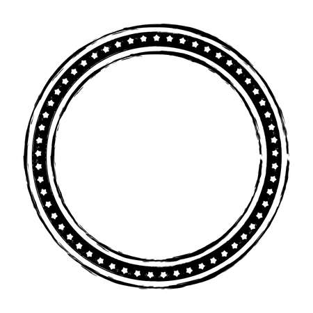 Aged thin round cover frame template. Distressed post Stamp texture. Circle grunge scratched lable background. Used circular icon, badge, button backdrop. Elements aging design. EPS10 vector.のイラスト素材