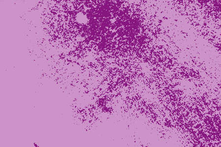 Distressed spray grainy violet texture. Grunge dust messy background. Dirty powder rough empty cover template. Aged splatter crumb wall backdrop. Weathered drips aging design element. EPS10 vector.のイラスト素材