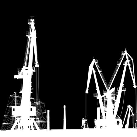 Seaport silhouette of port cranes.のイラスト素材