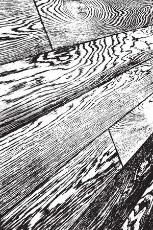 Grunge old wood black cover template. Wooden dry planks diagonal distressed overlay texture with knot. Weathered rural grainy timber backdrop. Aged dried board creative element.  vector.のイラスト素材