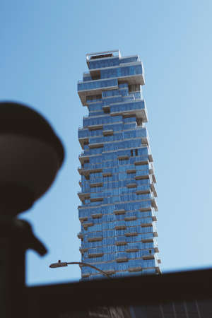 Skyscraper building with blue windows in Manhattan, New York City, USAのeditorial素材