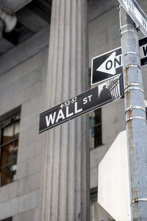 Wall Street Sign close to the New York Stock Exchange, New York City, USAのeditorial素材