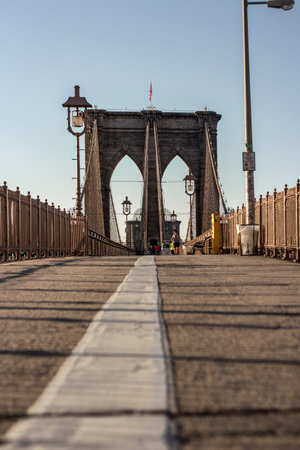 Brooklyn Bridge at sunrise in New York City, USA