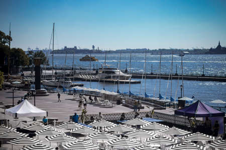 North Cove Marina, Battery Park at Manhattan and Downtown New York City, USAのeditorial素材