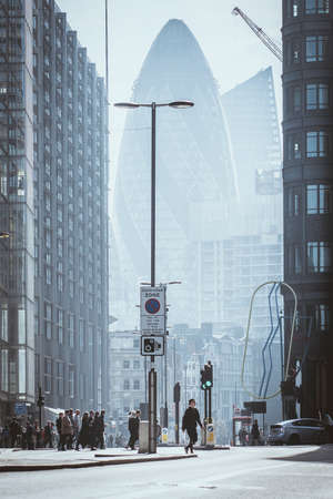 Gherkin behind Liverpool Street Station in London, UKのeditorial素材