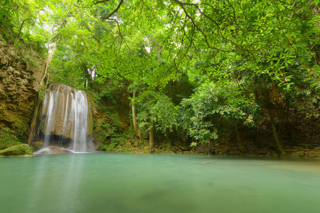 Erawan Waterfall in Kanchanaburi, Thailandの写真素材