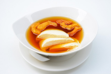 Bean junket eaten hot with gingered syrup, Soy custardの写真素材