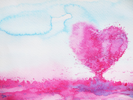 heart shape love tree for wedding, valentines day, watercolor painting design illustrationの写真素材