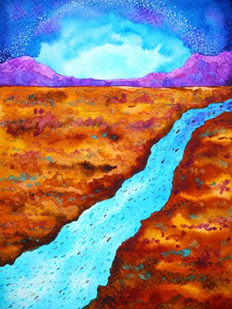 abstract river road way watercolor painting art illustration design hand drawingの写真素材
