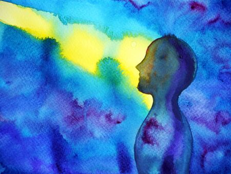 mind spiritual human head abstract art watercolor painting illustration design hand drawingの写真素材
