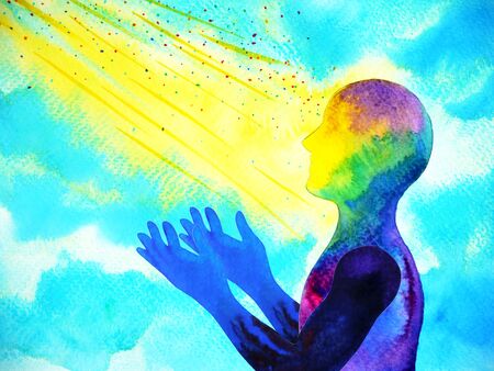 mind spiritual human head abstract art watercolor painting illustration design hand drawingの写真素材