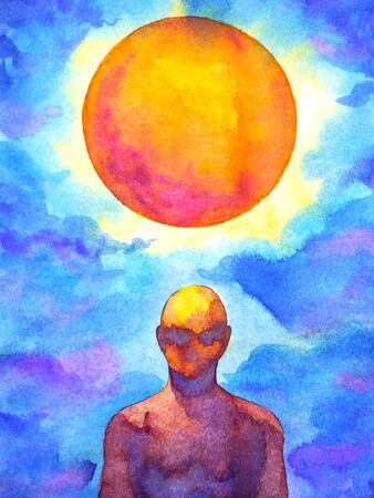 human mind spiritaul connect to full moon power abstract art watercolor painting illustration design hand drawingの写真素材