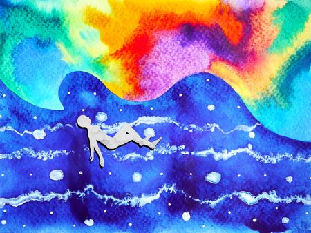 human and spirit powerful energy connect to the universe power abstract art watercolor painting illustration design hand drawnの写真素材