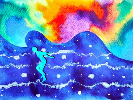 human and spirit powerful energy connect to the universe power abstract art watercolor painting illustration design hand drawnの写真素材