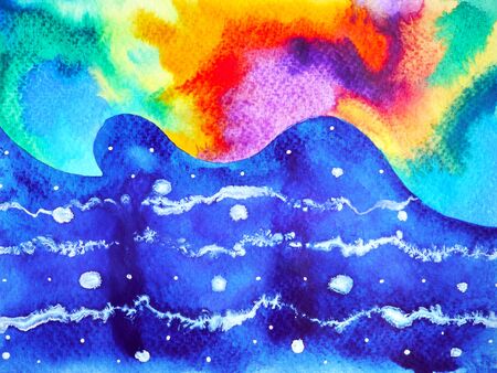 abstract colorful bubble art universe watercolor painting illustration design background hand drawnの写真素材