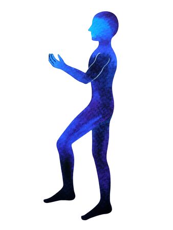 human standing hand up pose, abstract body watercolor painting hand drawing illustration designの写真素材