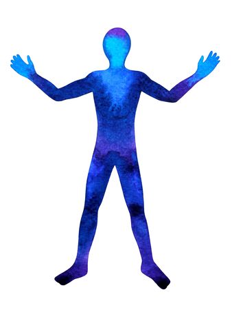 human standing hand up power pose, abstract body watercolor painting hand drawingの写真素材