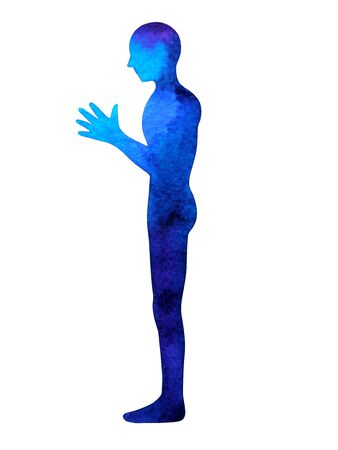 human standing hand up pose, abstract body watercolor painting hand drawingの写真素材
