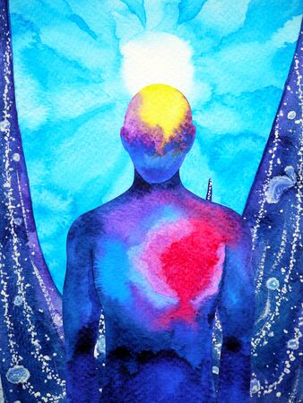 human and spirit powerful sun sunny energy connect to the universe power abstract art watercolor painting illustration design hand drawnの写真素材
