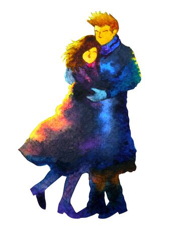 couple lover sweet hug kissing in winter cold cool coat watercolor painting illustration design hand drawnの写真素材