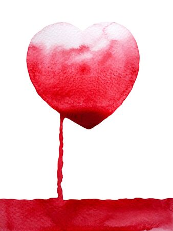 red heart leak out drain blood white background watercolor painting illustration hand drawing designの写真素材