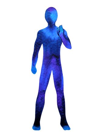 human standing hand up pose, abstract body watercolor painting hand drawingの写真素材