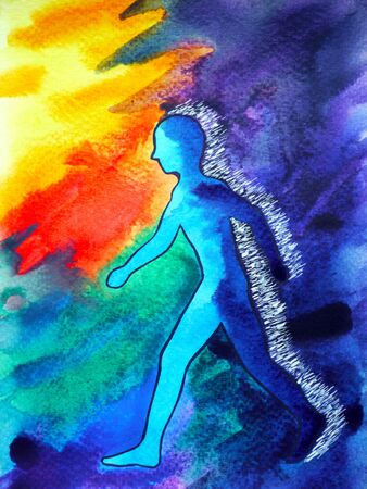 human and spirit powerful energy connect to the universe power abstract vr virtual reality art watercolor painting illustration design hand drawnの写真素材