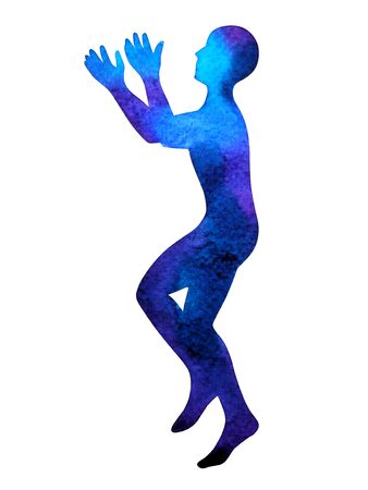 human jumping high up free fun, abstract body watercolor painting hand drawingの写真素材
