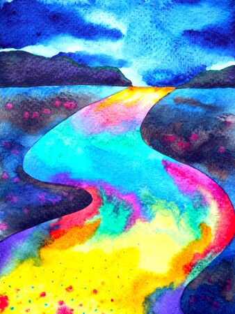 abstract colorful way road fantasy street watercolor painting illustration design hand drawnの写真素材