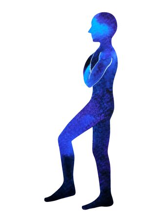 human standing hand up pose, abstract body watercolor painting hand drawing illustration designの写真素材