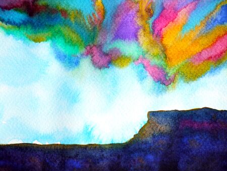 abstract mountain sky cloud color colorful watercolor painting illustration design hand drawnの写真素材