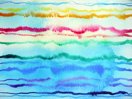 rainbow line on blue background watercolor painting illustration design hand drawnの写真素材