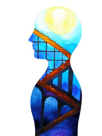 abstract human connection mind and body sun power watercolor painting illustration design hand drawnの写真素材